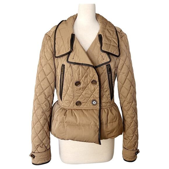 Burberry Brit Tan Quilted Puffer Jacket with Leather Trim – Size Large - Picture 4 of 9